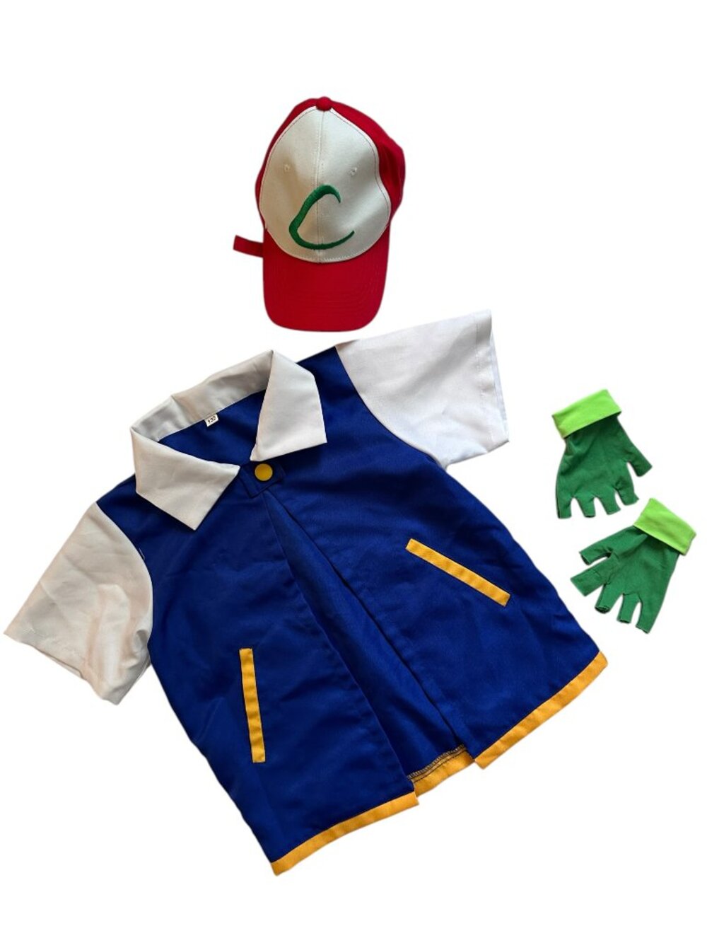 Pokémon Ash Ketchum Trainer Costume Hat Gloves Size 130 7-8Y